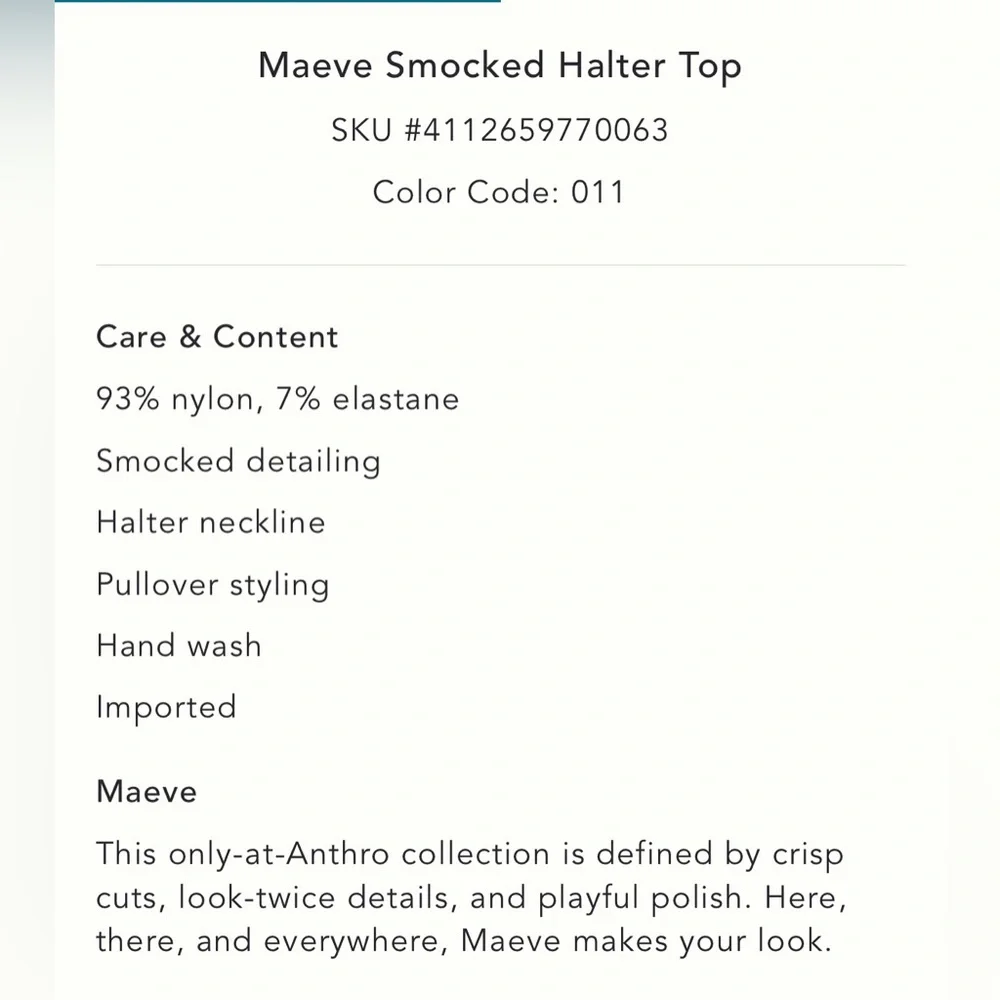 NWT Anthropologie x Maeve Smocked Halter Top - Picture 5 of 6